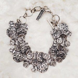 EUC RARE- 7"-8" Lunamor Silver Black Circles Coins Bracelet Handcrafted Germany